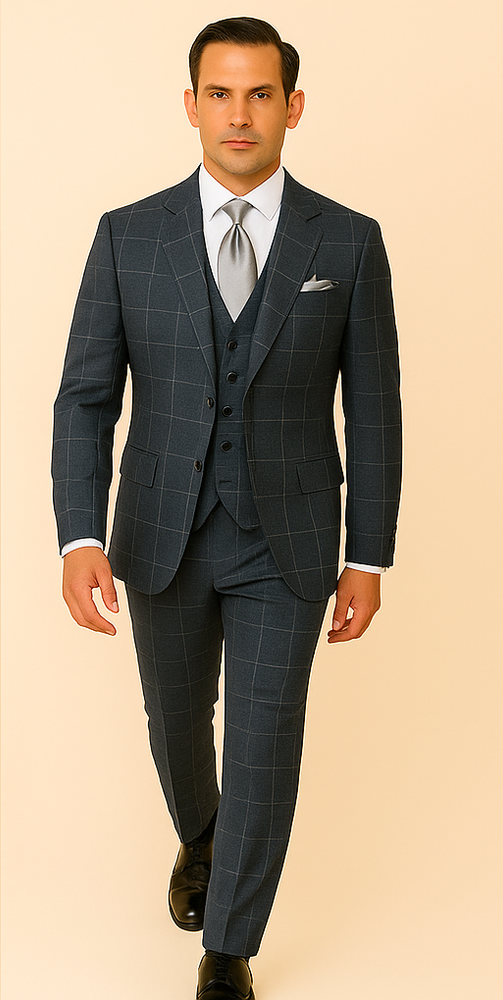 Rossi Man RM2312 – Premium Milano Fit Men’s 3-Piece Checkered Suit from the Sam Collection