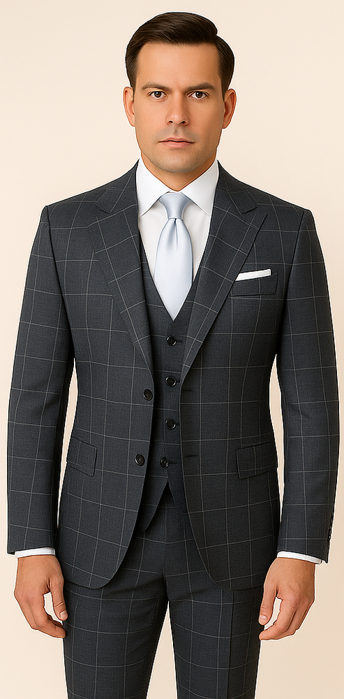 Rossi Man RM2312 – Premium Milano Fit Men’s 3-Piece Checkered Suit from the Sam Collection