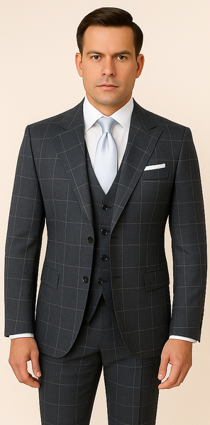 Rossi Man RM2312 – Premium Milano Fit Men’s 3-Piece Checkered Suit from the Sam Collection