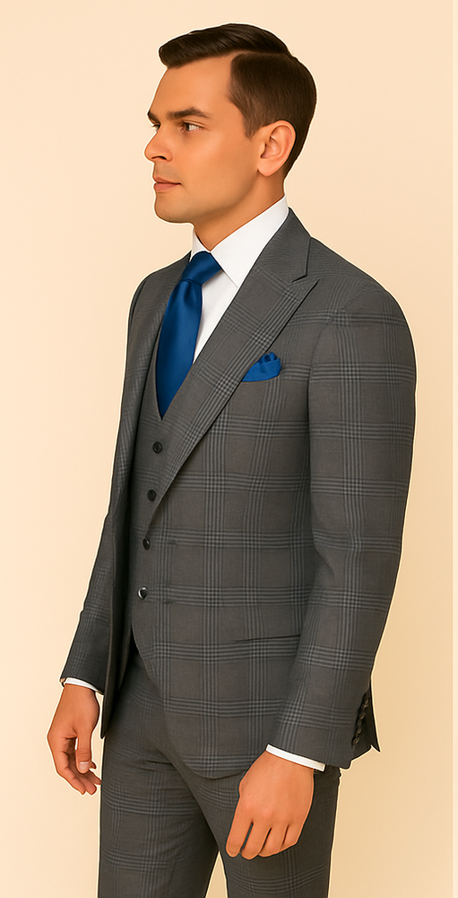 Rossi Man Sam RM2315 – Classic Milano Tailored 3-Piece Checkered Suit