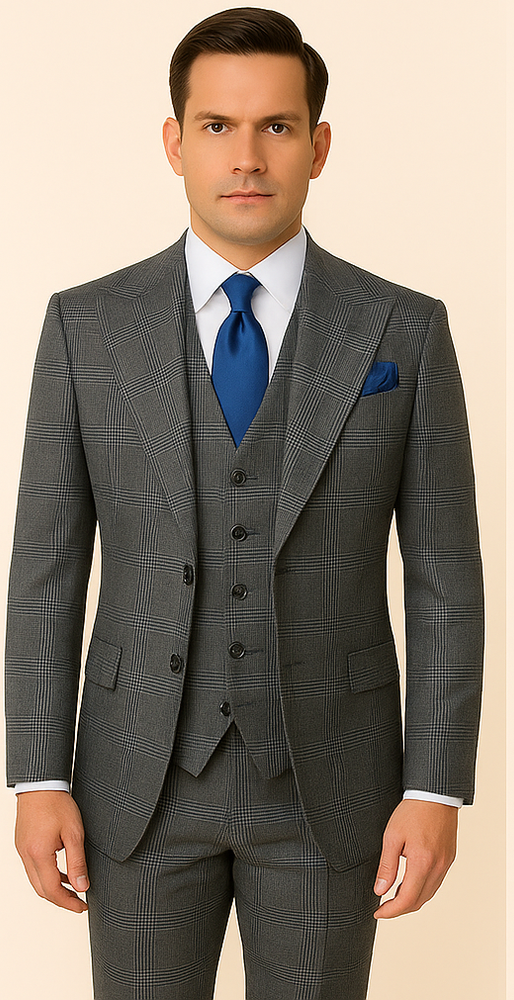 Rossi Man Sam RM2315 – Classic Milano Tailored 3-Piece Checkered Suit