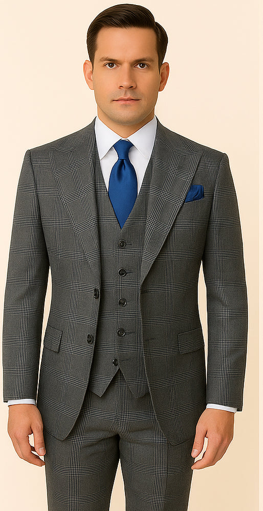 Rossi Man Sam RM2315 – Classic Milano Tailored 3-Piece Checkered Suit