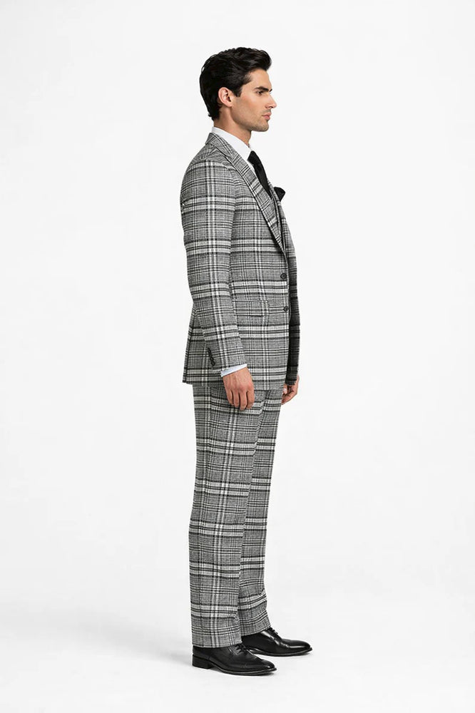 Suits With Baggy Pleated Pants - Wide Leg Pants 100% Wool - Classic Fit in One Button 3 Piece Suit by Rossiman