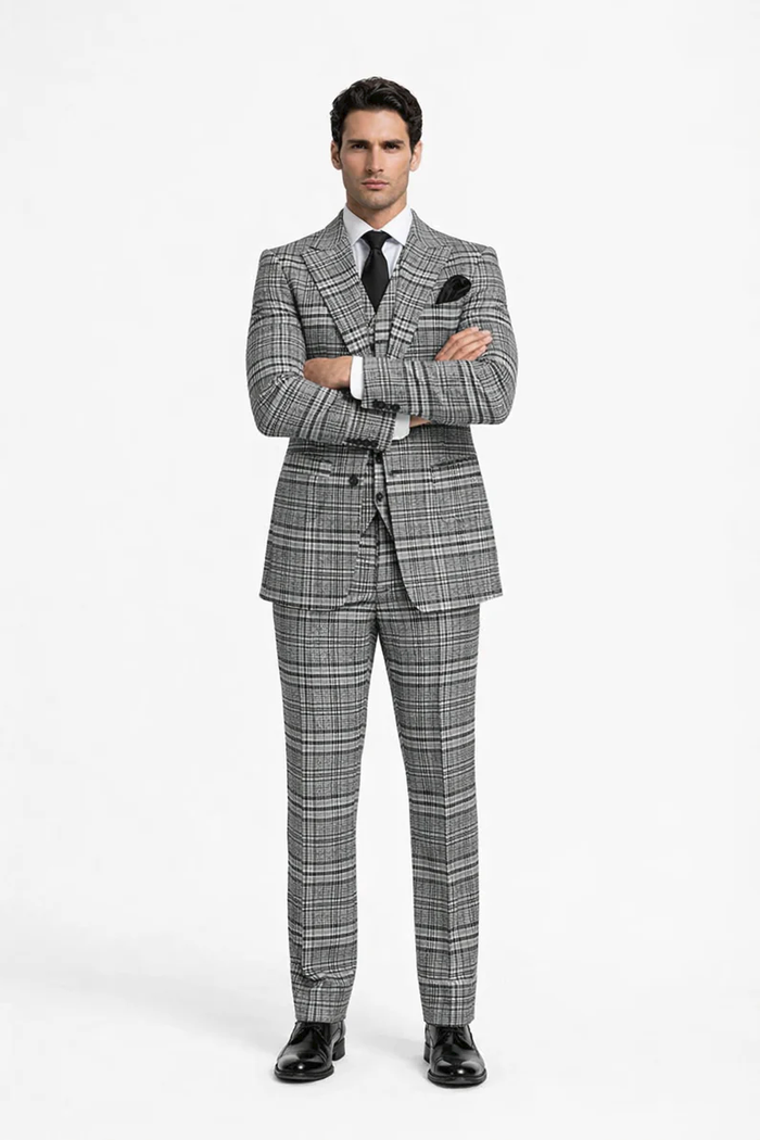 Suits With Baggy Pleated Pants - Wide Leg Pants 100% Wool - Classic Fit in One Button 3 Piece Suit by Rossiman