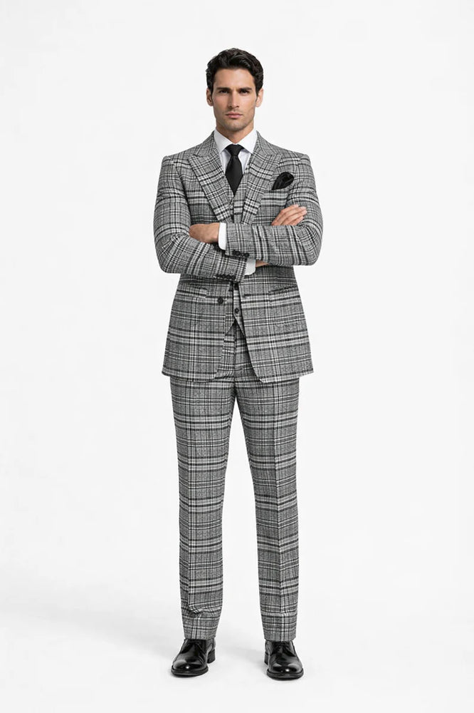 Suits With Baggy Pleated Pants - Wide Leg Pants 100% Wool - Classic Fit in One Button 3 Piece Suit by Rossiman