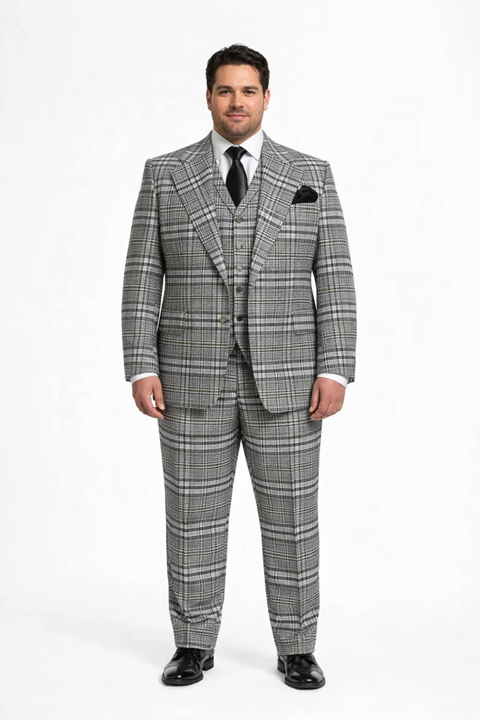 Suits With Baggy Pleated Pants - Wide Leg Pants 100% Wool - Classic Fit in One Button 3 Piece Suit by Rossiman