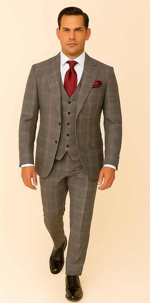 Rossi Man Sam RM2316 – Elegant Milano Tailored 3-Piece Plaid Suit