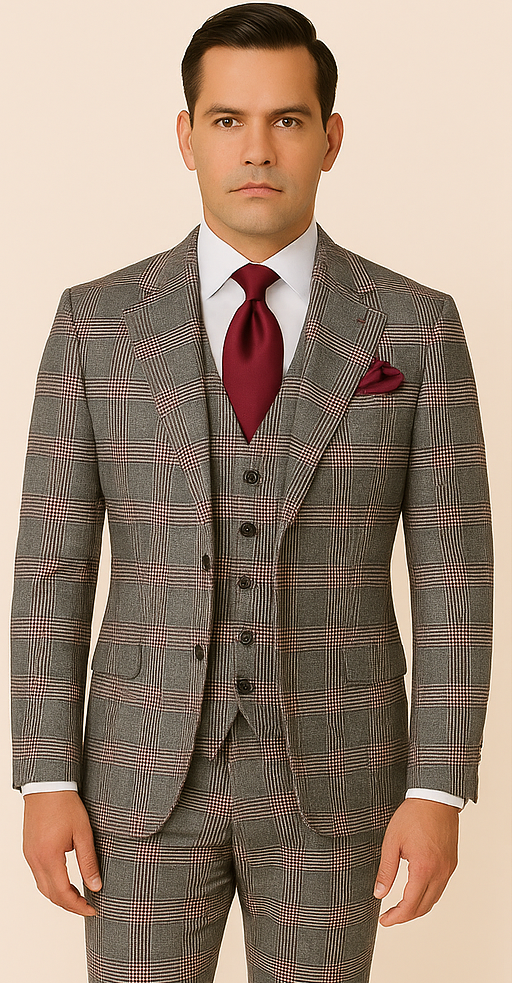 Rossi Man Sam RM2316 – Elegant Milano Tailored 3-Piece Plaid Suit