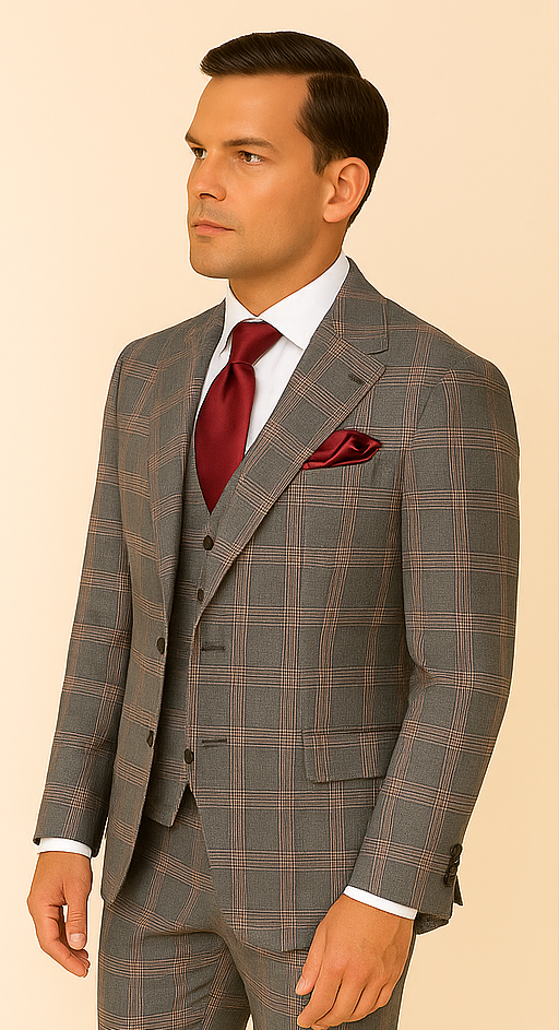 Rossi Man Sam RM2316 – Elegant Milano Tailored 3-Piece Plaid Suit