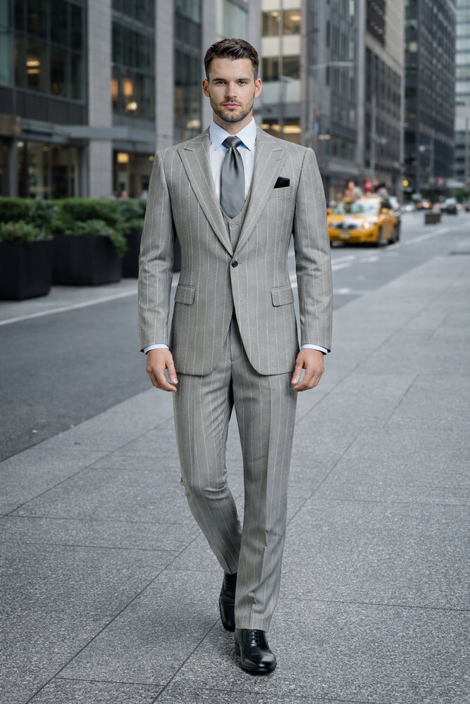 Silver Dominion Grey Pinstripe 3-Piece Elite Suit by Rossiman