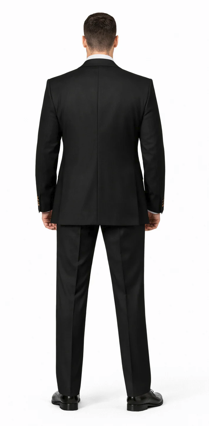 Mens Big and Tall Size Suits - Plus Size Mens Black Suit - Peak Lapel Ticket Pocket