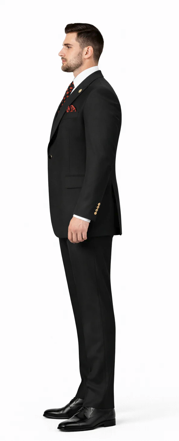Mens Big and Tall Size Suits - Plus Size Mens Black Suit - Peak Lapel Ticket Pocket