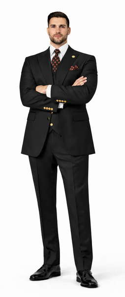 Mens Big and Tall Size Suits - Plus Size Mens Black Suit - Peak Lapel Ticket Pocket