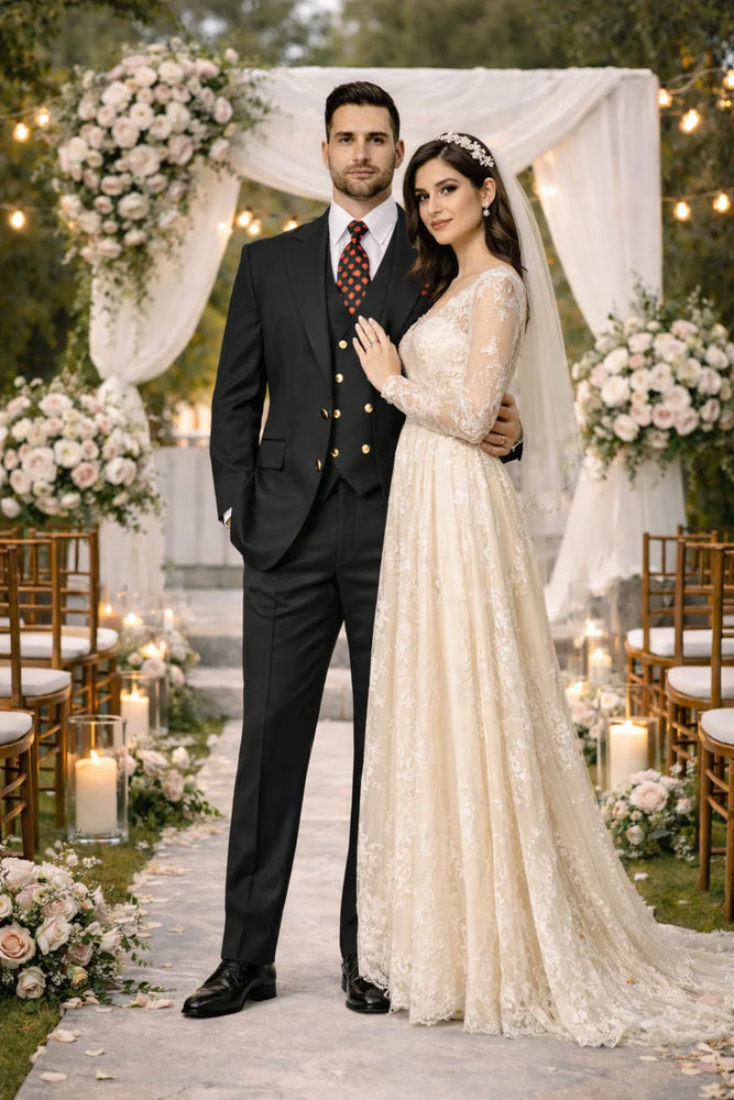Mens Big and Tall Size Suits - Plus Size Mens Black Suit - Peak Lapel Ticket Pocket
