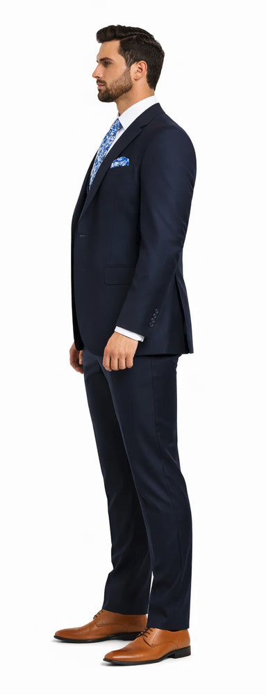 Rossiman Men’s Formal Blue Suit – Slim Fit Design with Vest and Trousers
