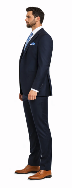 Rossiman Men’s Formal Blue Suit – Slim Fit Design with Vest and Trousers