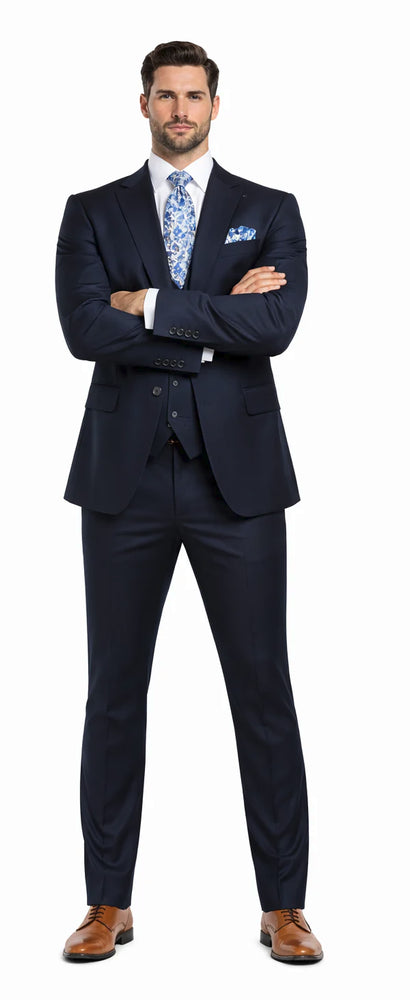 Rossiman Men’s Formal Blue Suit – Slim Fit Design with Vest and Trousers