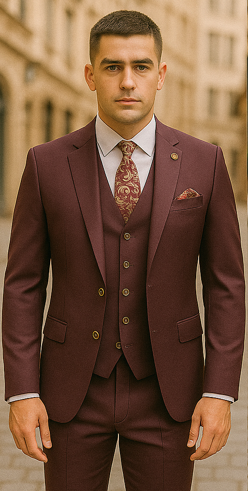Rossiman Burgundy Men's Suit Double Breasted Slim Fit main image 1