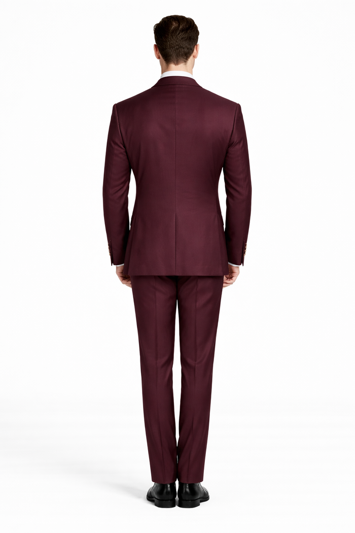 Rossiman Brand Burgundy Suits - 1 Button Suit Peak Lapel Double Breasted Vest
