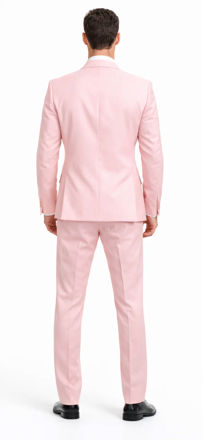 Rossiman Brand Pink Suits - 1 Button Suit Peak Lapel Double Breasted Vest