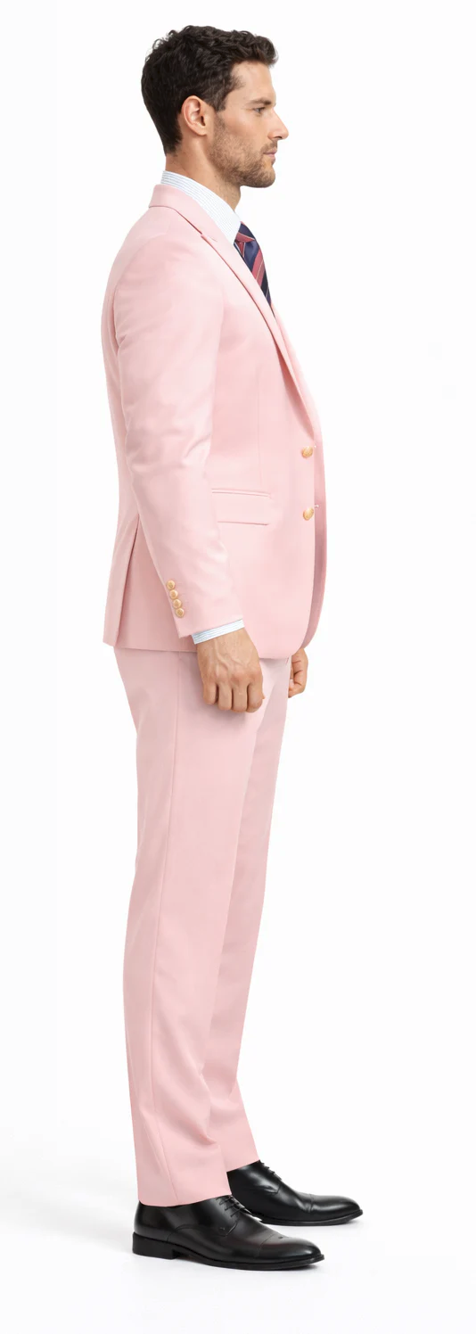 Rossiman Brand Pink Suits - 1 Button Suit Peak Lapel Double Breasted Vest
