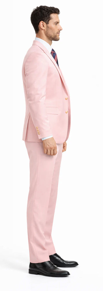 Rossiman Brand Pink Suits - 1 Button Suit Peak Lapel Double Breasted Vest