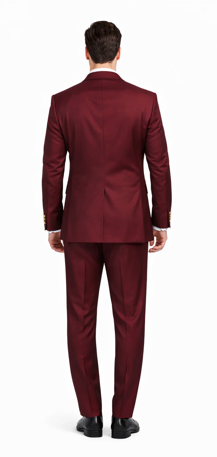 Rossiman Burgundy Men's Suit Double Breasted Slim Fit