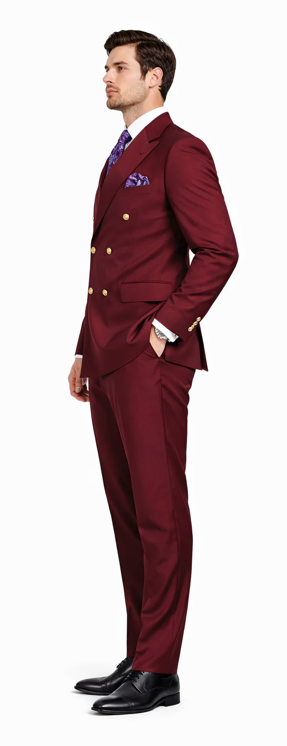 Rossiman Burgundy Men's Suit Double Breasted Slim Fit