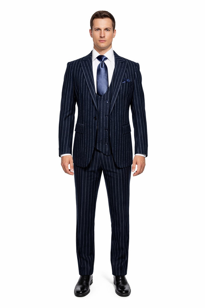 Rossiman Chancellor Navy Pinstripe 3-Piece Prestige Suit