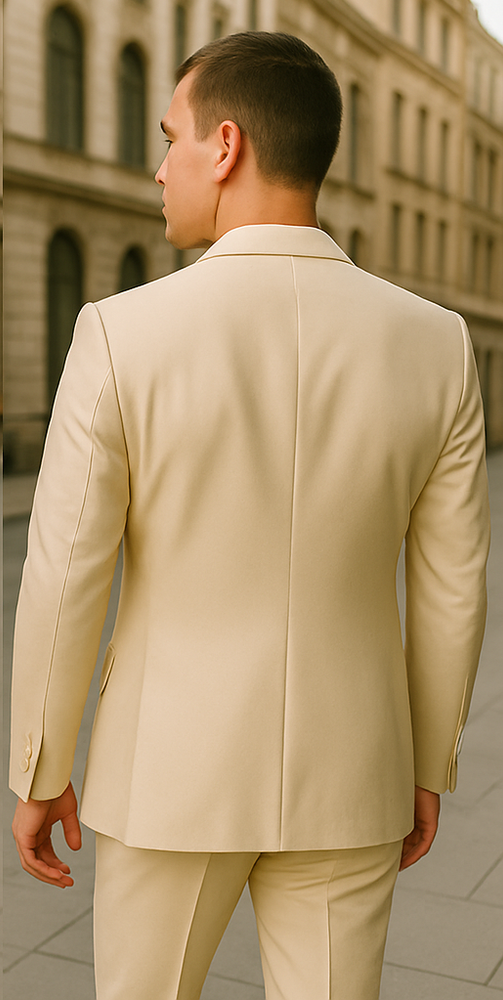 Rossiman Men’s Cream Sateen Suit – Elegant Glossy Formalwear