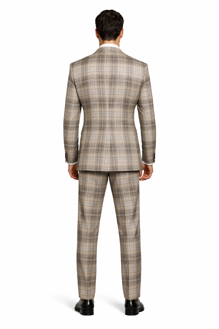 Rossiman Dominion Taupe Shadow Plaid Double-Breasted Suit