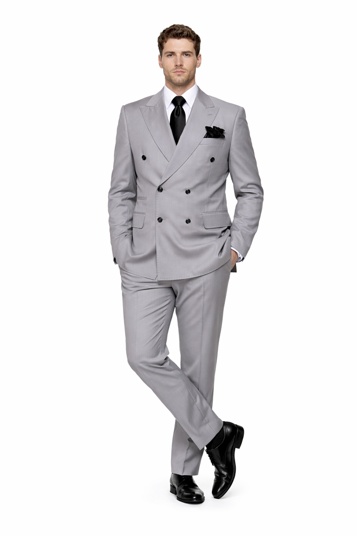 Dove Grey Regent Double-Breasted Power Suit by Rossiman
