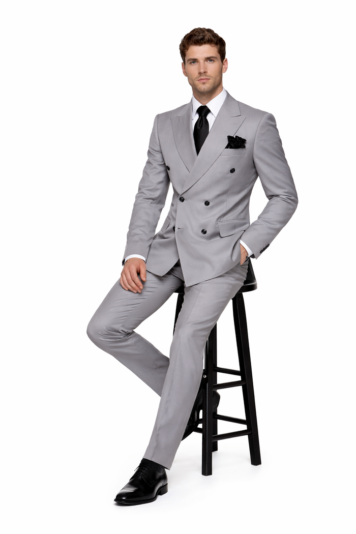 Dove Grey Regent Double-Breasted Power Suit by Rossiman