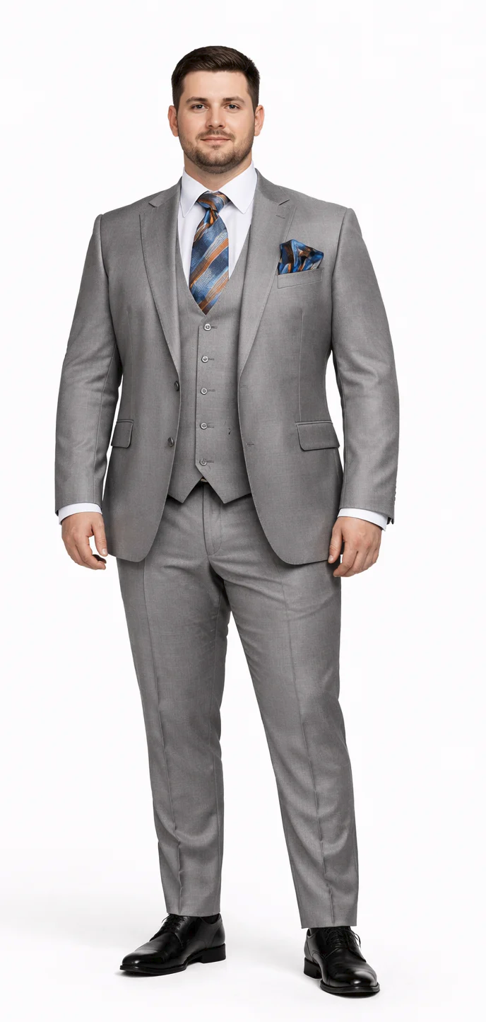 Men’s Gray Slim Fit 3-Piece Suit by Rossiman - With Vest & Tailored Trousers – Italian-Inspired Modern Elegance
