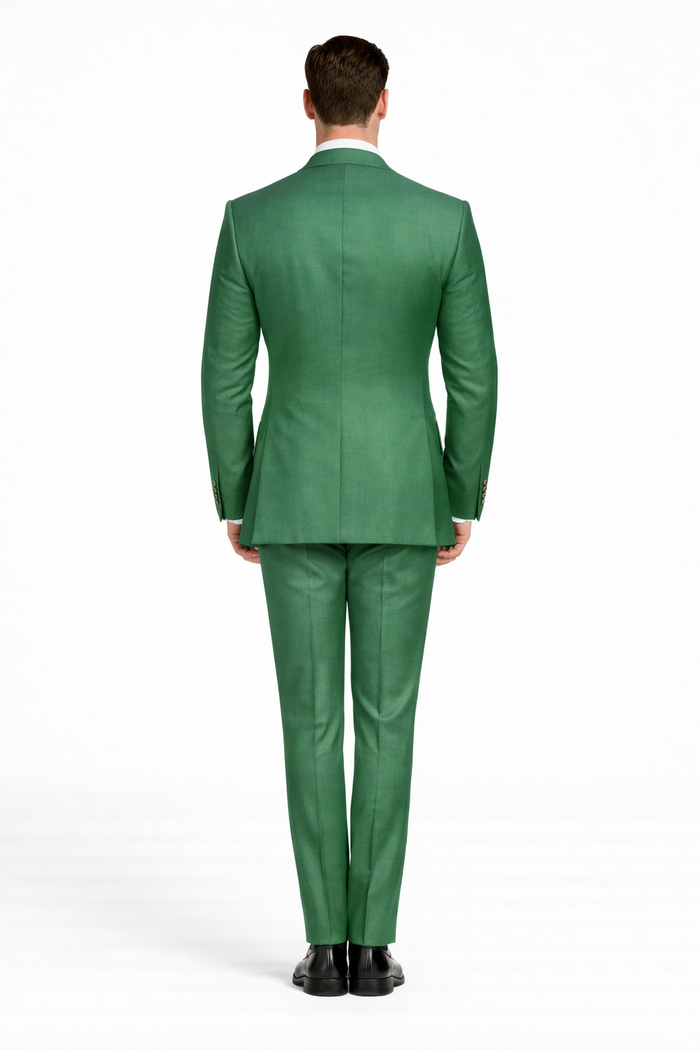 Men’s Green Slim Fit Suit by Rossiman | Stylish Double-Breasted Vest & Flat Front Pants – Italian Tailored 3-Piece Luxury Suit