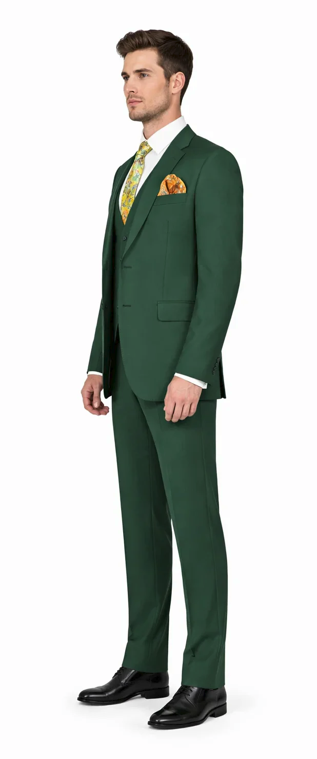 Rossiman Hunter Green Men's Slim-fit Suit Vested Flat Front Pants