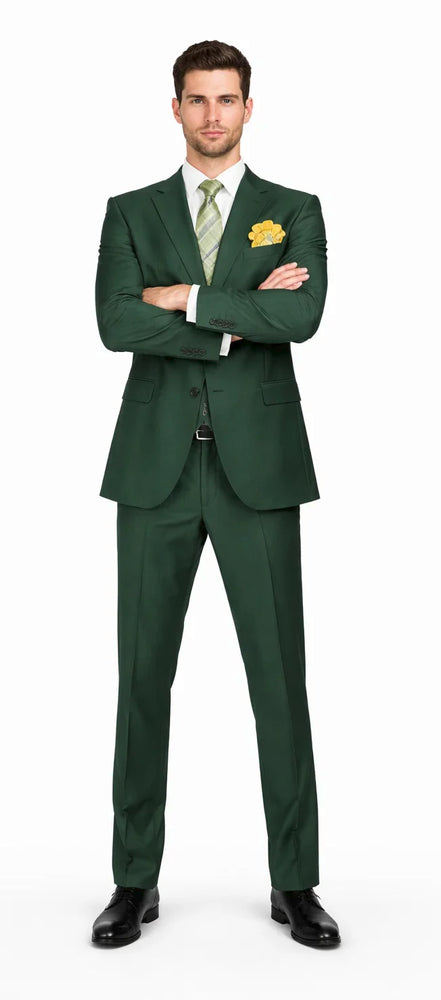 Rossiman Hunter Green Men's Slim-fit Suit Vested Flat Front Pants