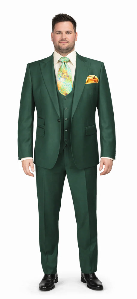 Rossiman Hunter Green Men's Slim-fit Suit Vested Flat Front Pants