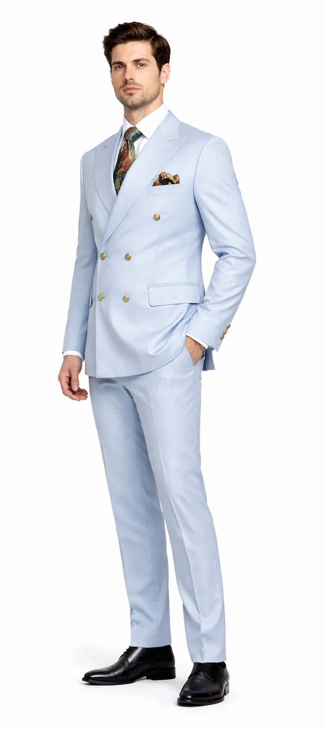 Rossiman Light Blue Men's Suit Double Breasted Slim Fit