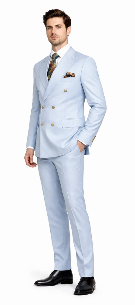 Rossiman Light Blue Men's Suit Double Breasted Slim Fit