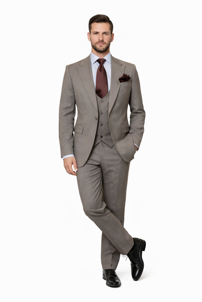 Rossiman Marquis Taupe Micro-Texture 3-Piece Elegance Suit