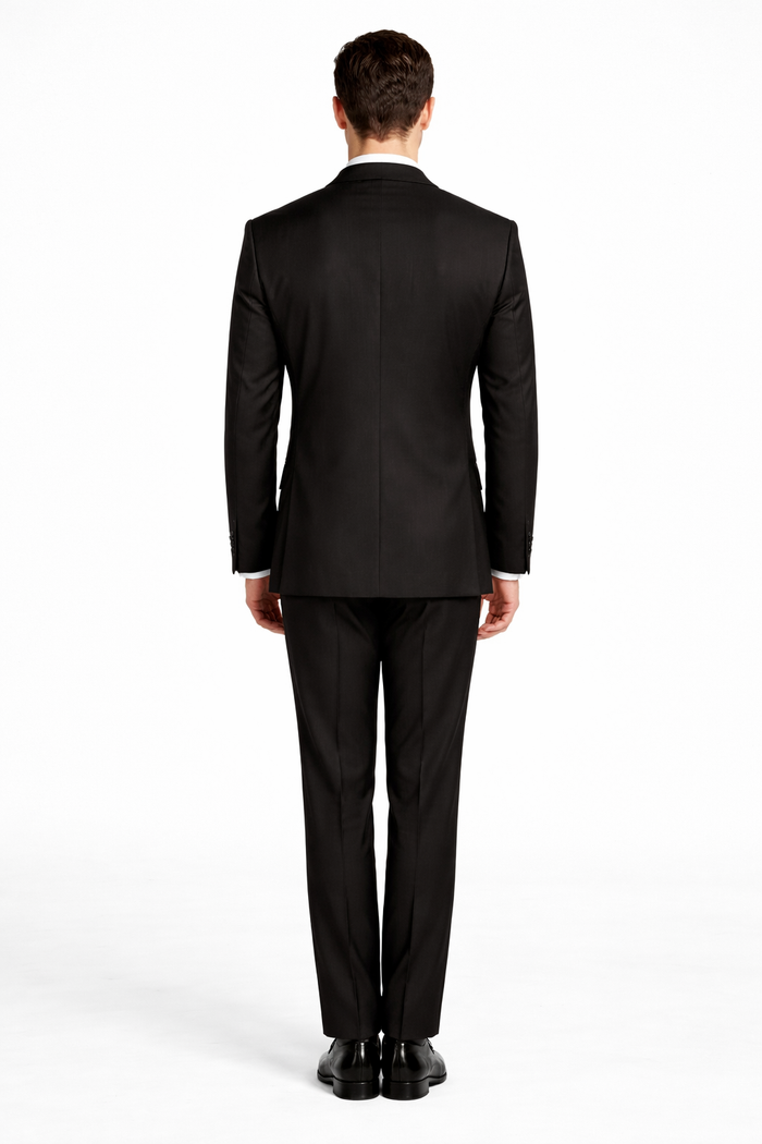 Rossiman Men's Black Slim Fit Suit Double Brest Vest Flat Front Pants