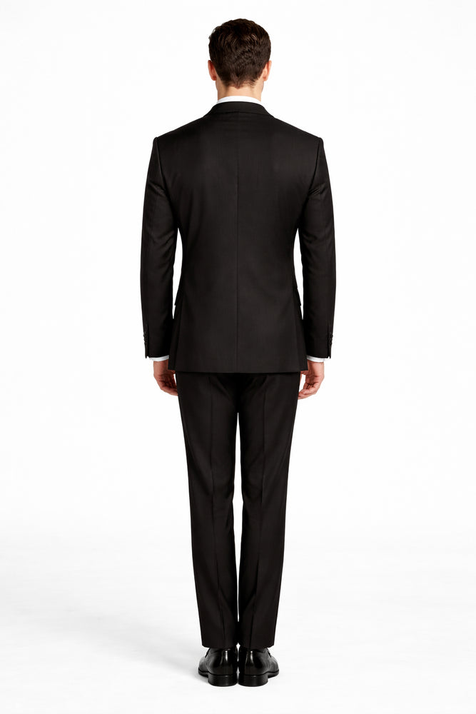 Rossiman Men's Black Slim Fit Suit Double Brest Vest Flat Front Pants