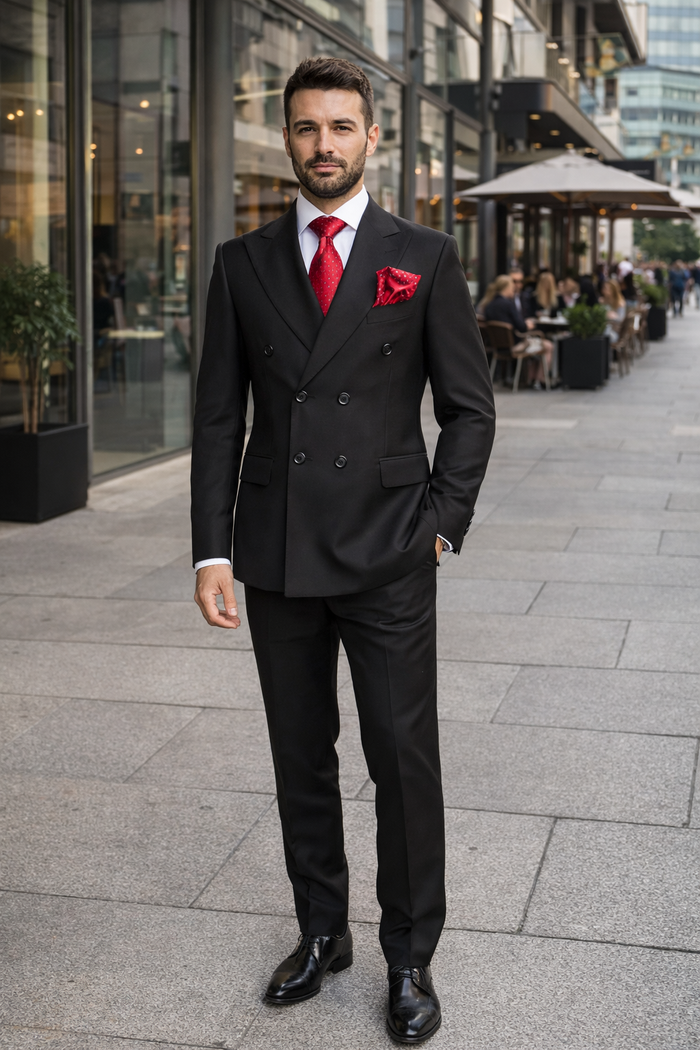 Rossiman Men’s Formal Black Slim Fit Suit | 3-Piece with Stylish Vest & Trousers – Italian Tailored Elegance
