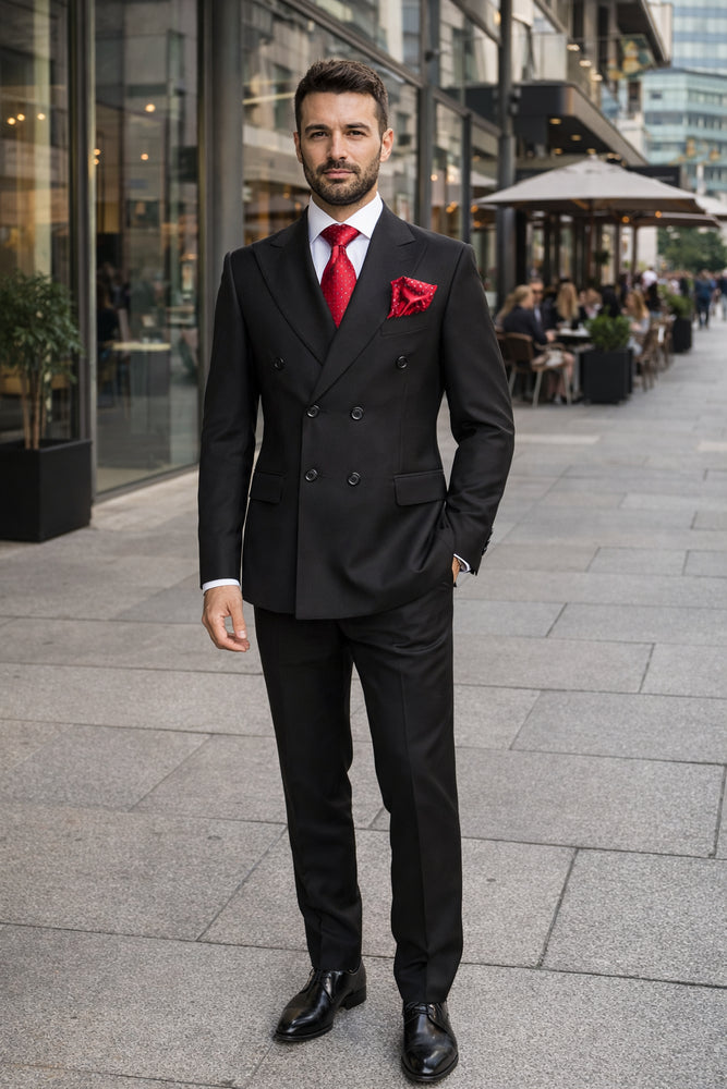 Rossiman Men’s Formal Black Slim Fit Suit | 3-Piece with Stylish Vest & Trousers – Italian Tailored Elegance