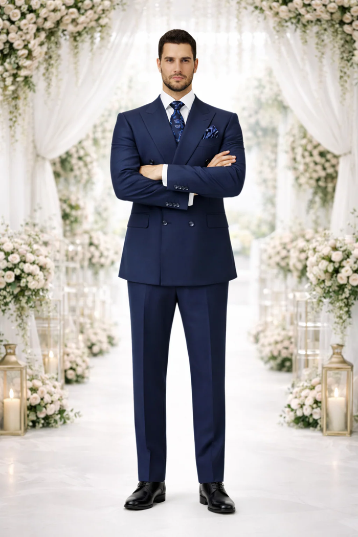 Rossiman Men’s Blue Slim Fit Suit | Modern Tailored Formalwear – Italian 3-Piece Elegant Suit for Men
