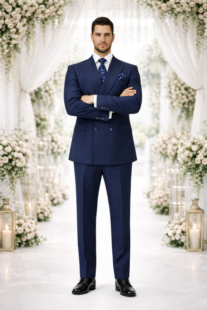 Rossiman Men’s Blue Slim Fit Suit | Modern Tailored Formalwear – Italian 3-Piece Elegant Suit for Men