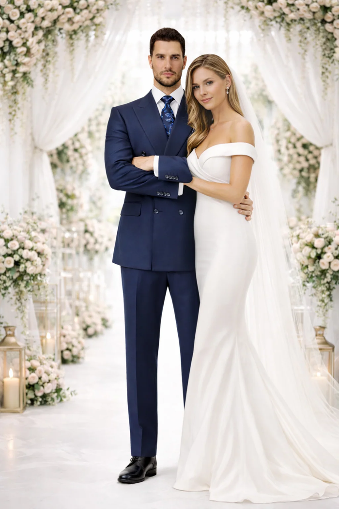 Rossiman Men’s Blue Slim Fit Suit | Modern Tailored Formalwear – Italian 3-Piece Elegant Suit for Men