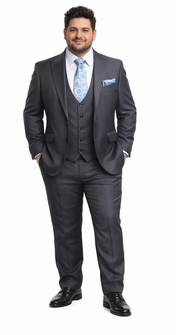 Rossiman Men’s Dark Gray Slim Fit Suit | 3-Piece Vested Set with Flat Front Pants – Italian Tailored Modern Elegance