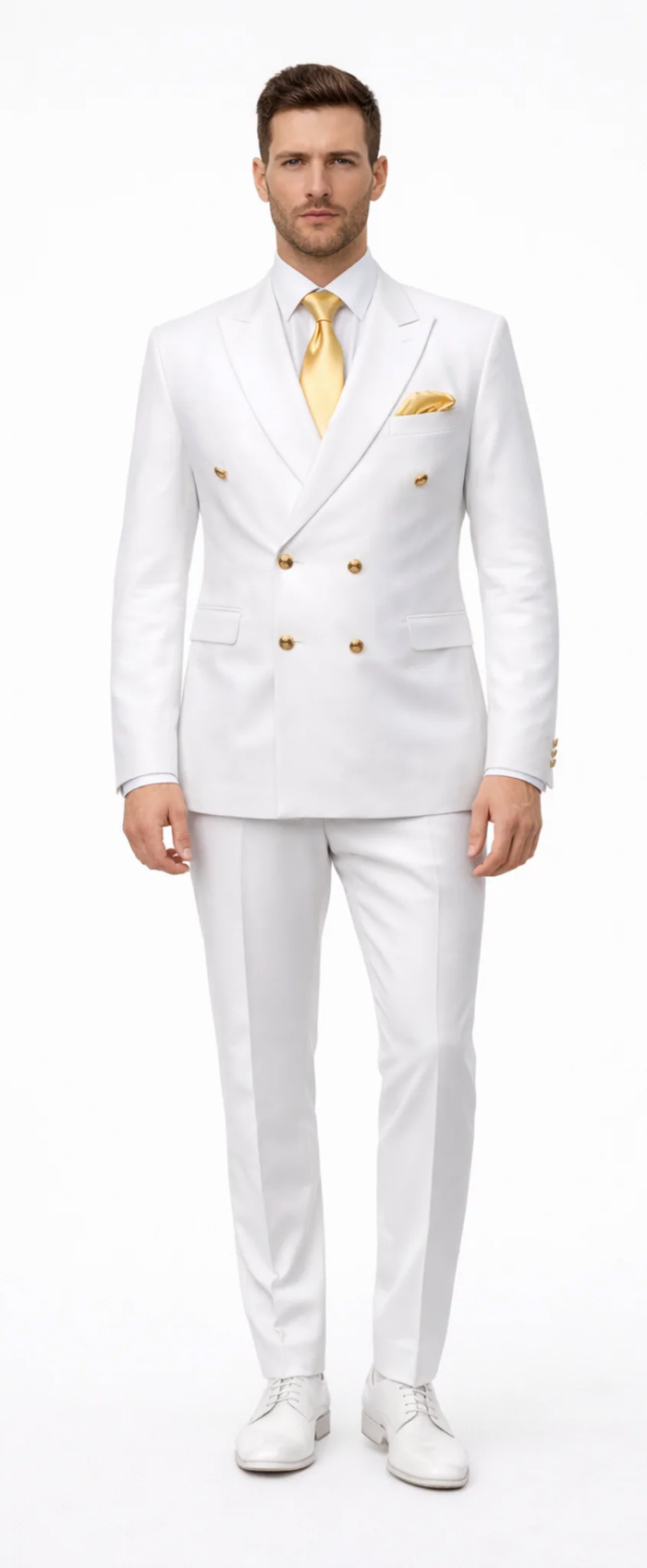 Rossiman White Men's Suit Double Breasted Slim Fit